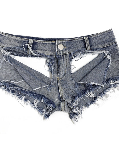 Sexy Frayed Raw Hem Ultra Short Denim Booty Shorts