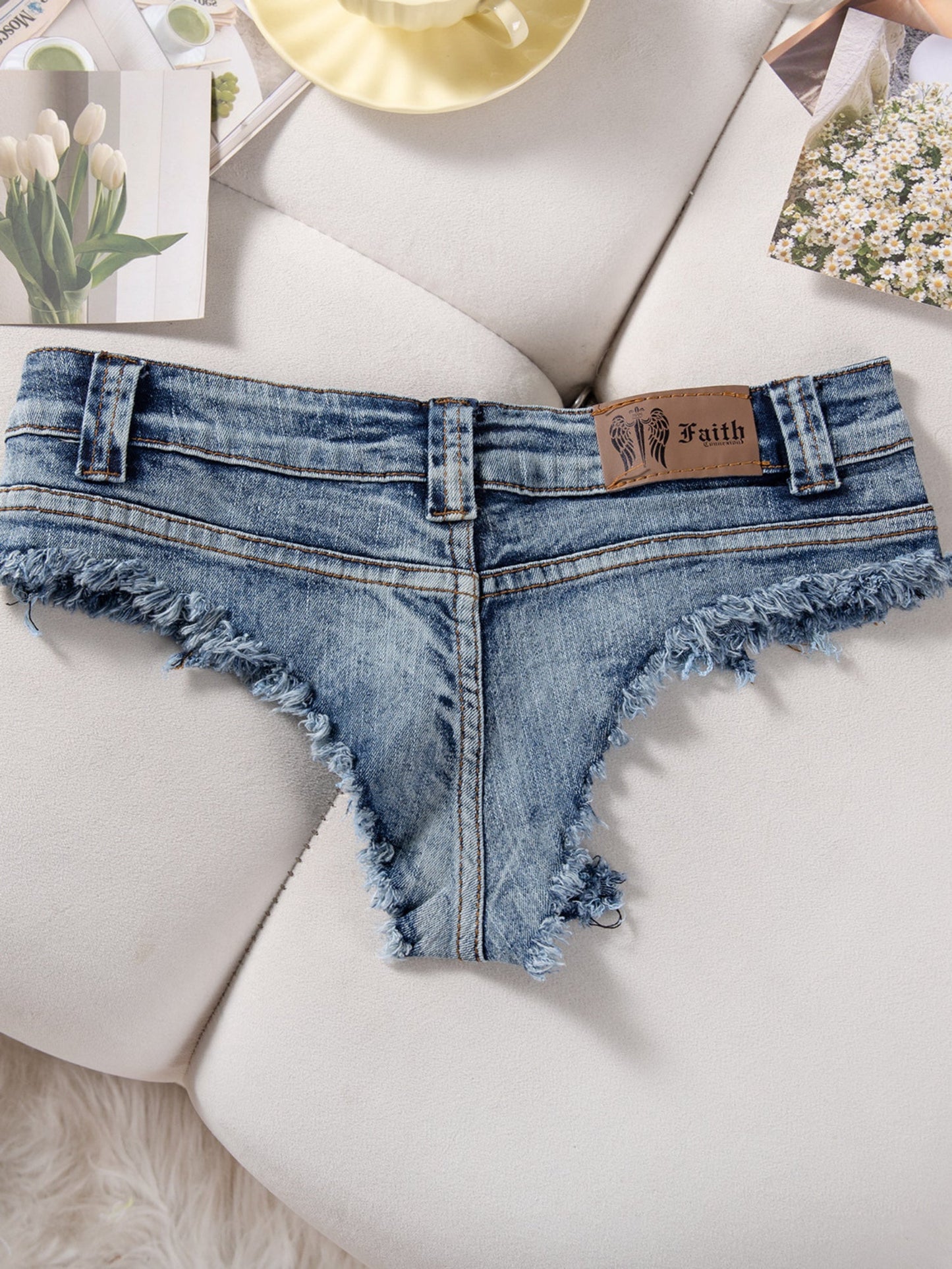 Low Rise Frayed Hem Ultra Short Denim Hot Pants