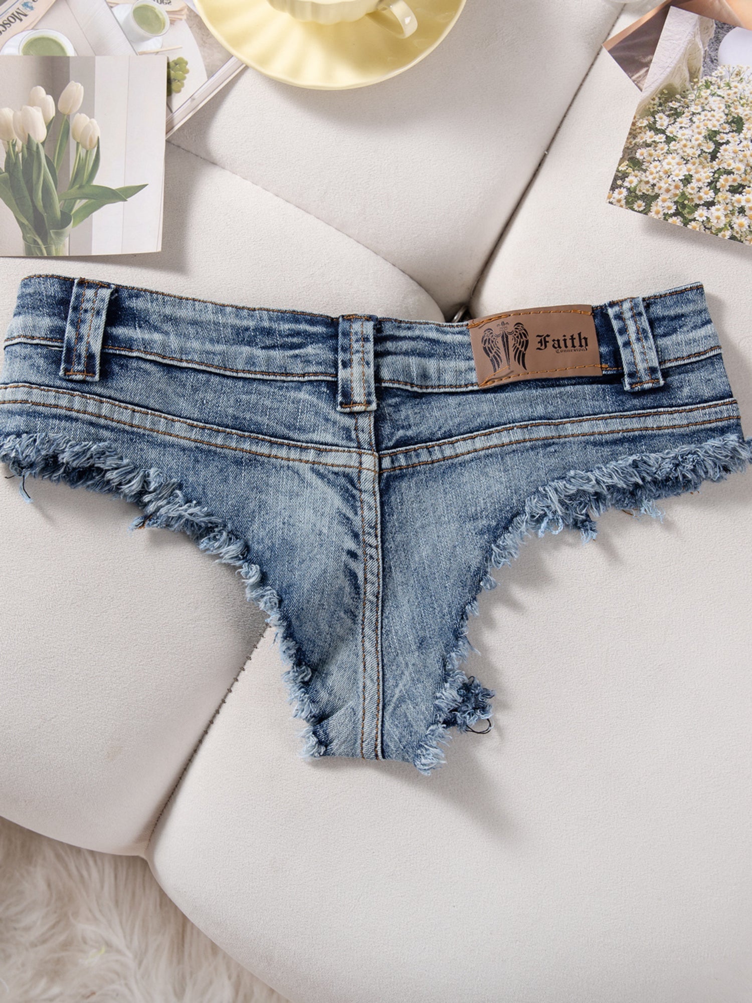Low Rise Frayed Hem Ultra Short Denim Hot Pants