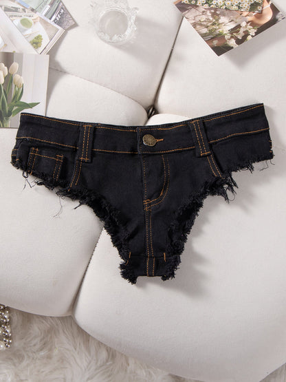 Low Rise Frayed Hem Ultra Short Denim Hot Pants