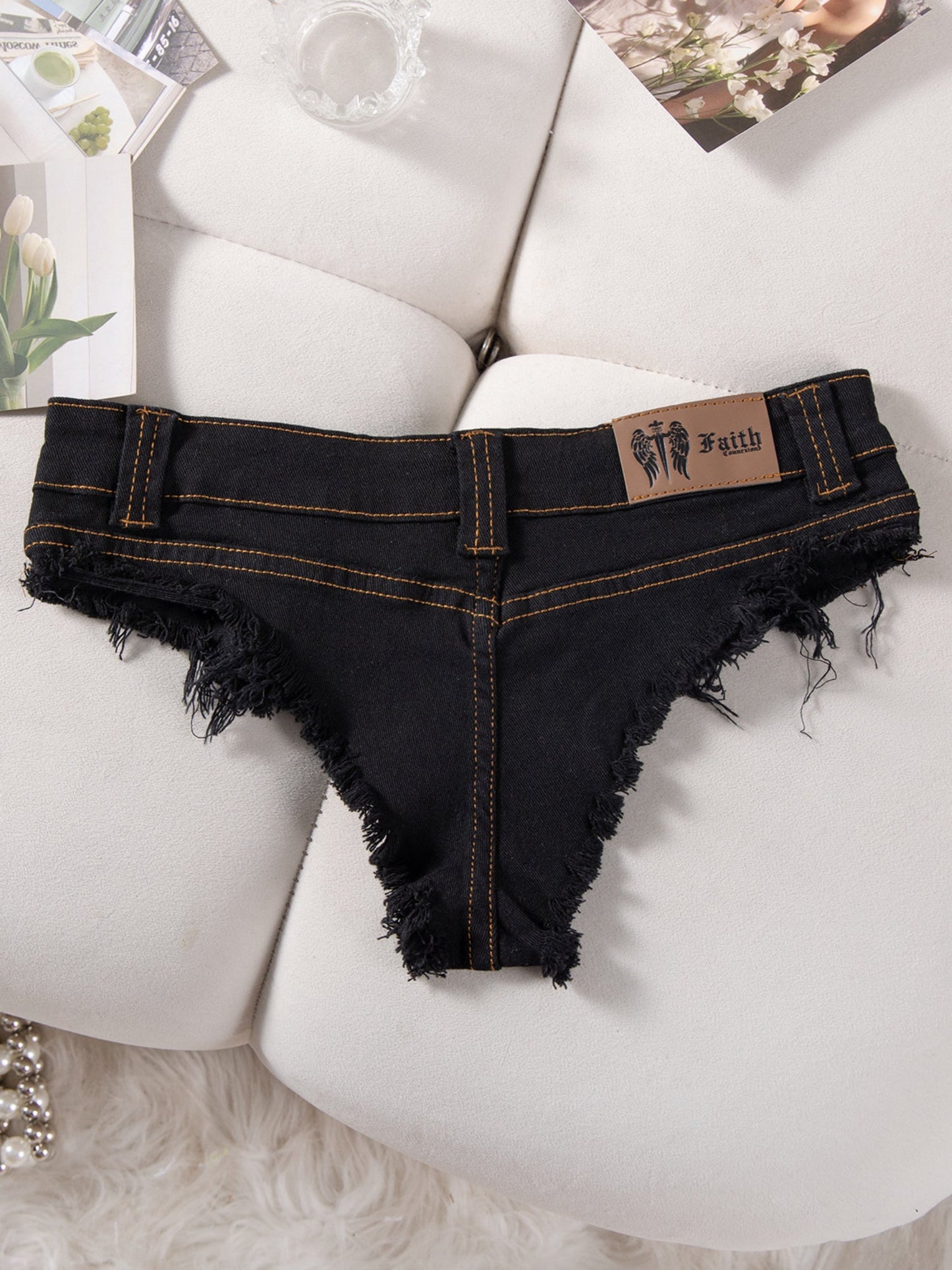 Low Rise Frayed Hem Ultra Short Denim Hot Pants