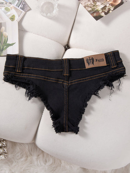 Low Rise Frayed Hem Ultra Short Denim Hot Pants