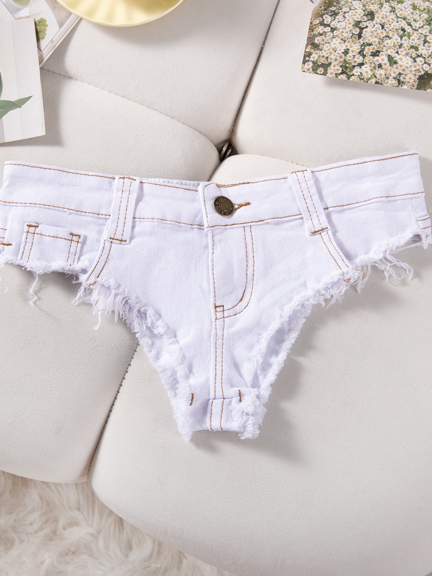 Low Rise Frayed Hem Ultra Short Denim Hot Pants