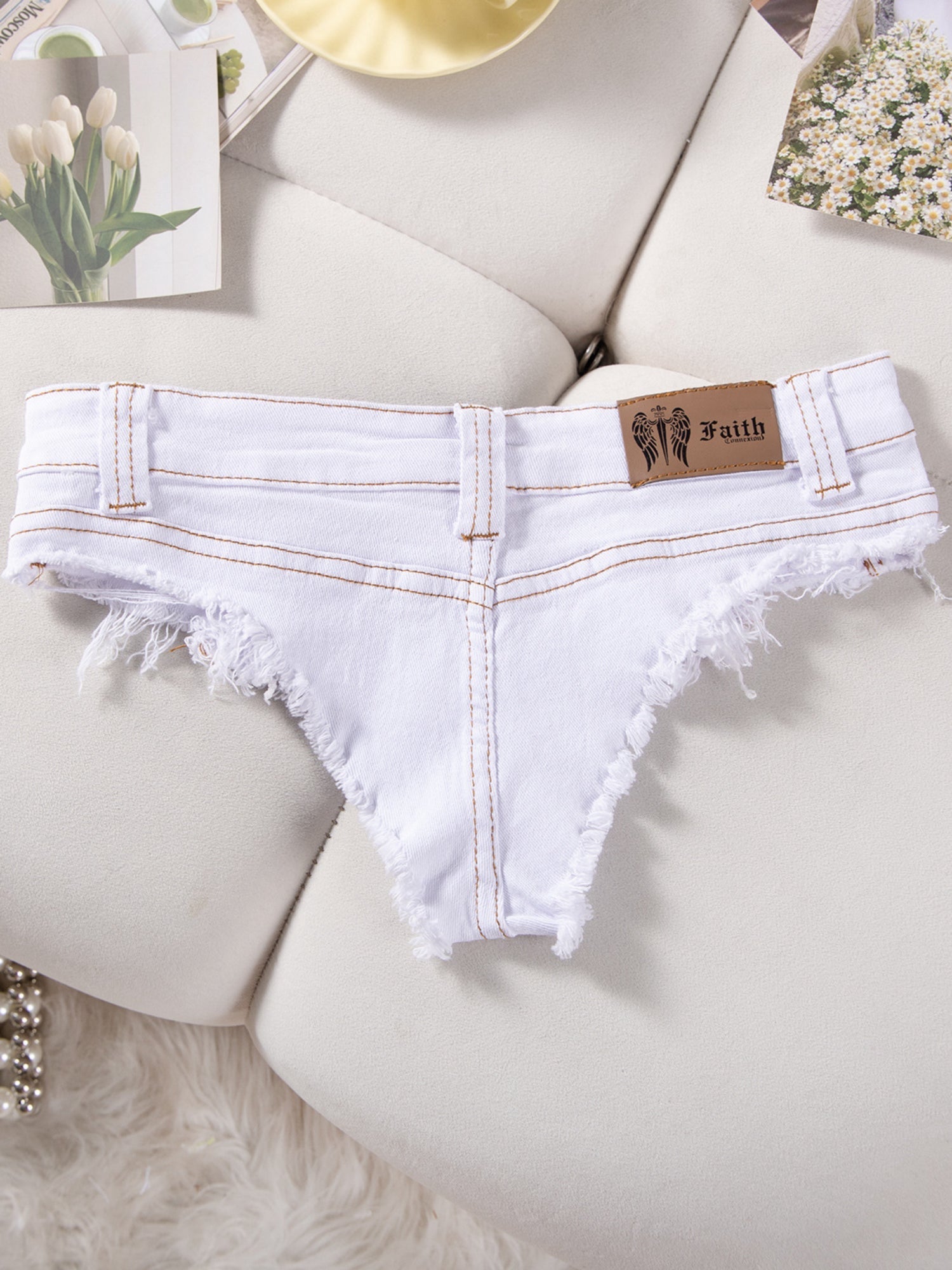 Low Rise Frayed Hem Ultra Short Denim Hot Pants