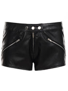 Low Waist Metal Button Zipper Faux Leather Shorts