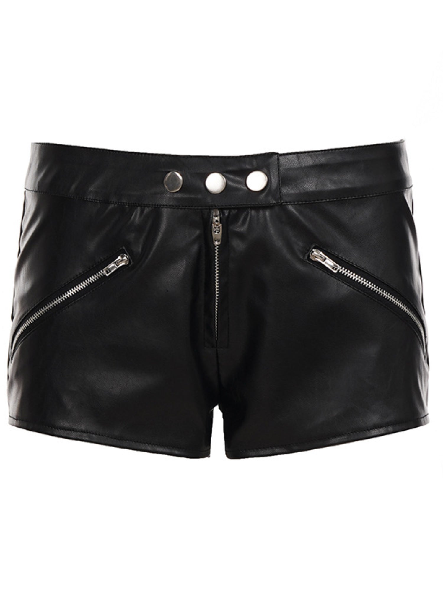 Low Waist Metal Button Zipper Faux Leather Shorts