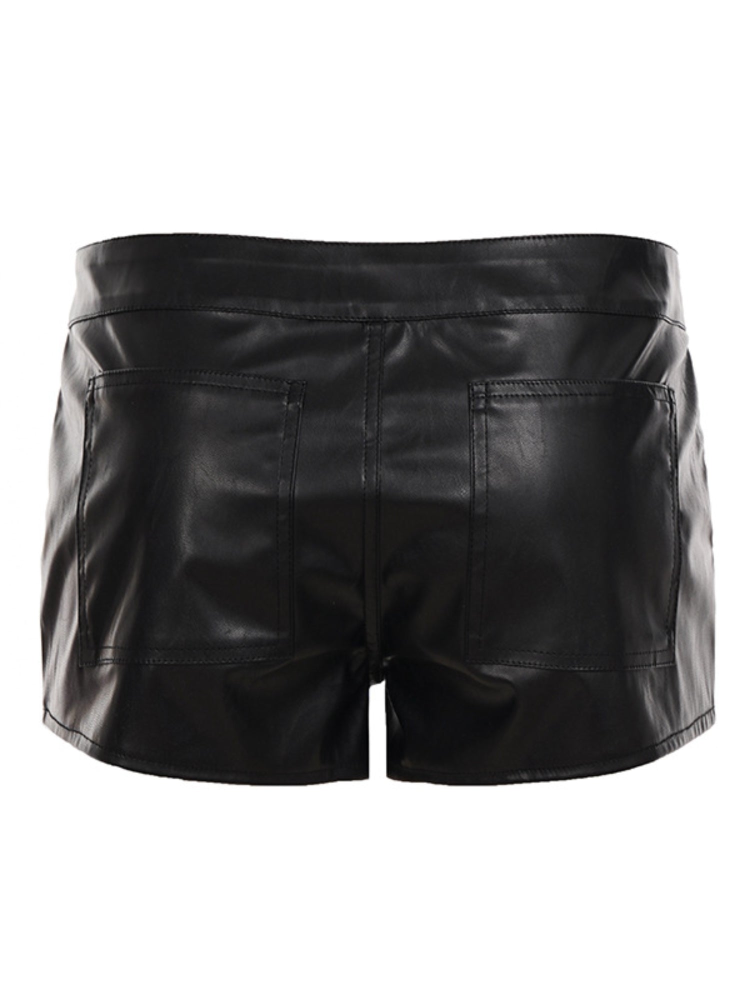Low Waist Metal Button Zipper Faux Leather Shorts