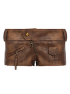 Vintage Washed Brown Low Rise Faux Leather Mini Hot Shorts