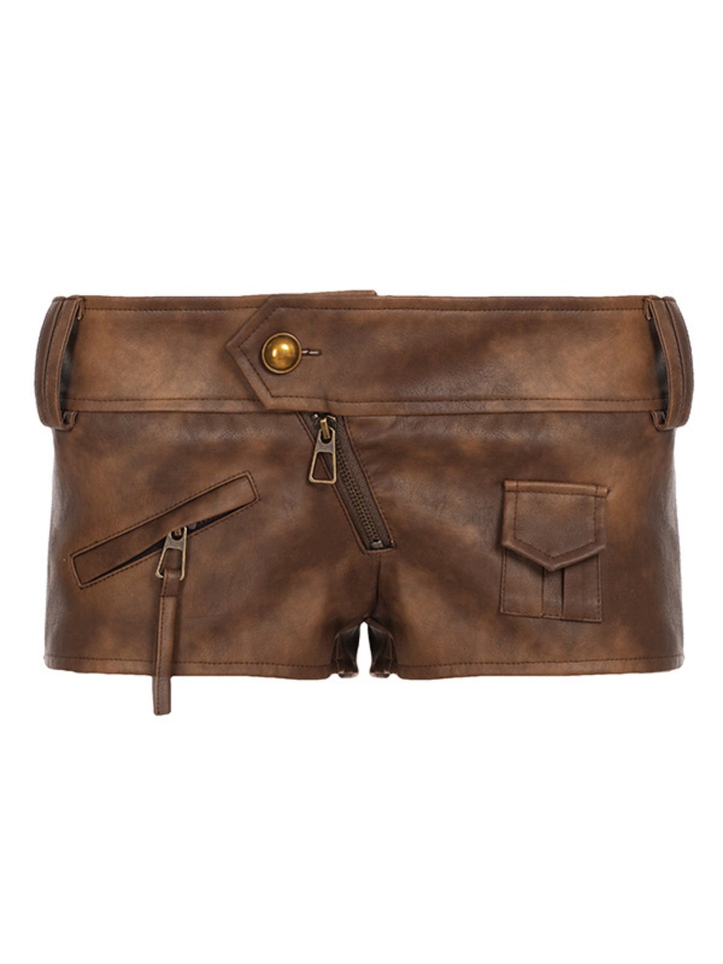 Vintage Washed Brown Low Rise Faux Leather Mini Hot Shorts