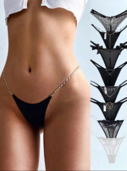 Heart Metal Waist Chain Solid Color T-back Thong