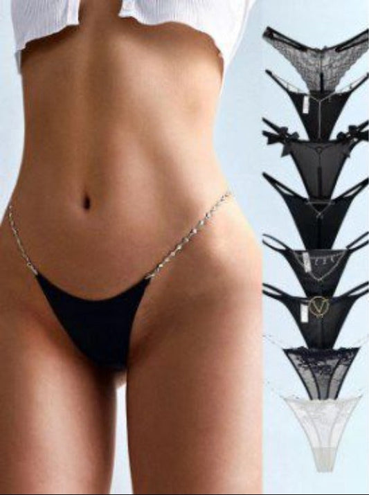 Heart Metal Waist Chain Solid Color T-back Thong
