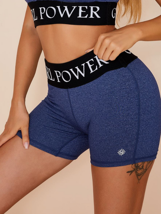 Letter Print Waist Hip-lift Spandex Gym Booty Shorts