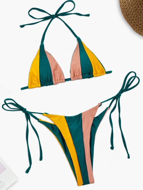 Sexy Rainbow Contrast Color Bikini Set