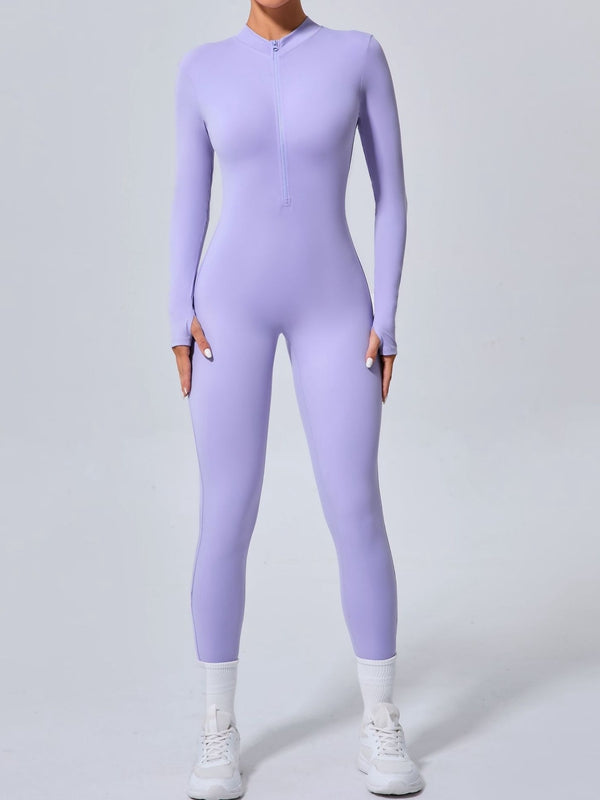 Zipper Thumbhole Hip-lift Jumpsuit