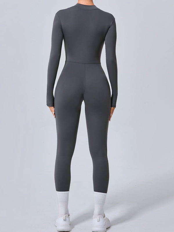 Zipper Thumbhole Hip-lift Jumpsuit