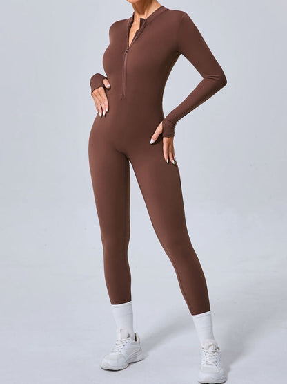 Zipper Thumbhole Hip-lift Jumpsuit
