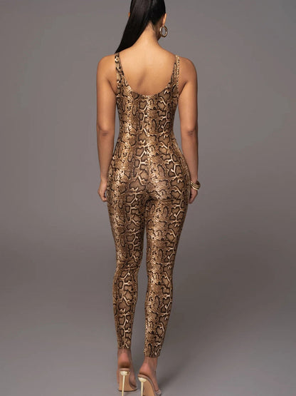 Leopard Print U Collar Jumpsuit