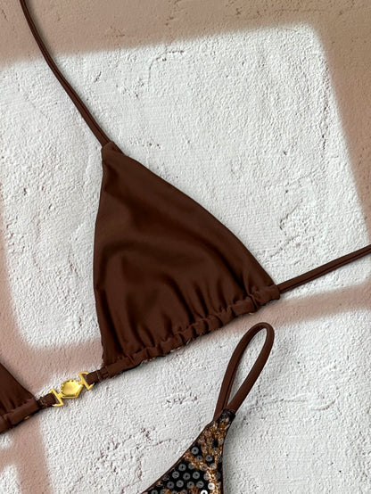 Glitter Leopard Print Thin Halter Bikini