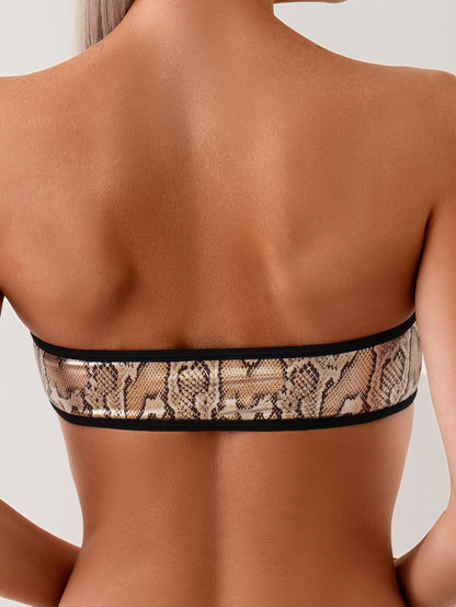 Metallic Snake Print Bandeau Bikini Set