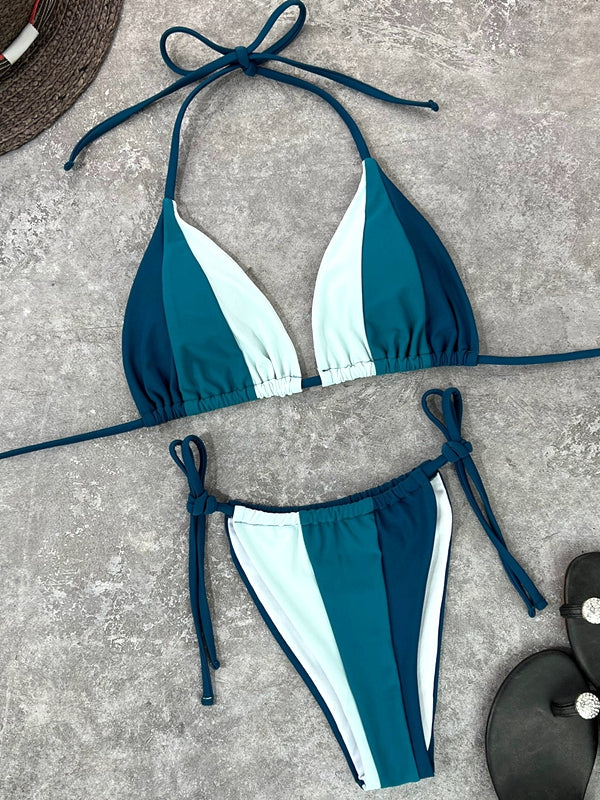 Sexy Rainbow Contrast Color Bikini Set
