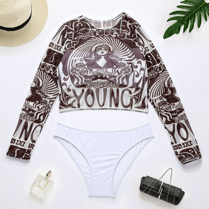 Sexy Mesh Print 3-pieces Bikini Set