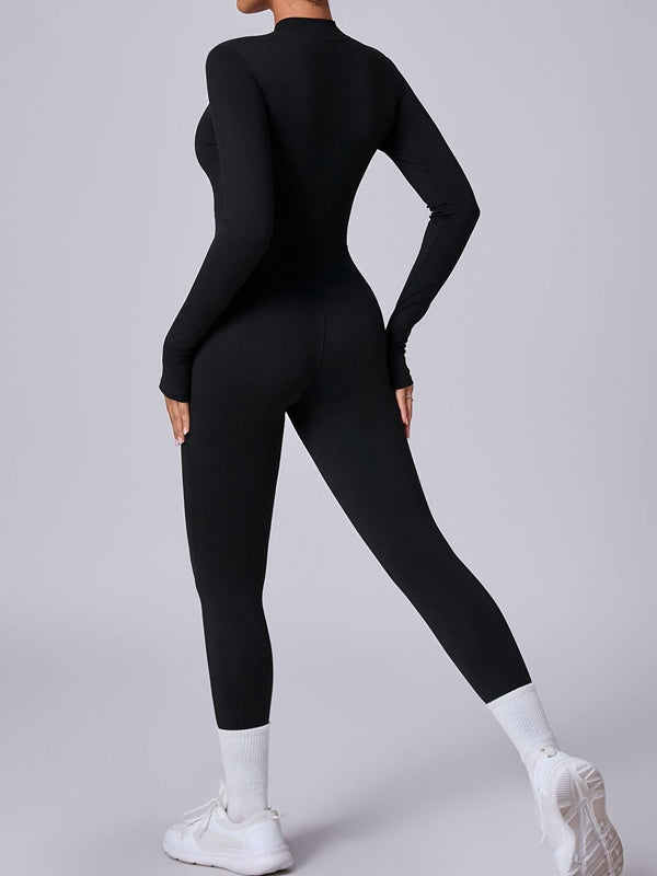 Zipper Thumbhole Hip-lift Jumpsuit