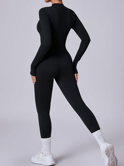 Zipper Thumbhole Hip-lift Jumpsuit