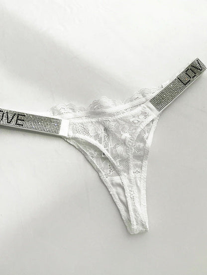 Love Print Lace Dazling Diamond Thong