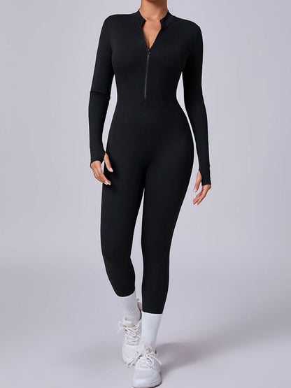 Zipper Thumbhole Hip-lift Jumpsuit