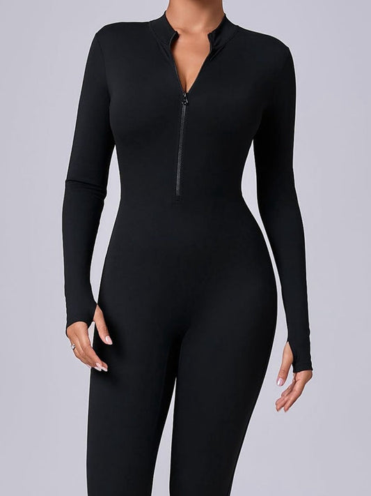 Zipper Thumbhole Hip-lift Jumpsuit