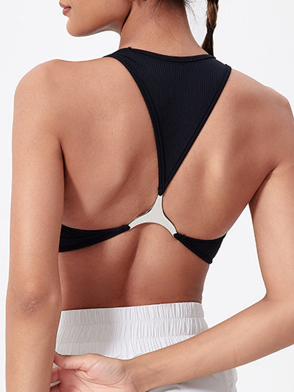 U Collar Backless Metal Sports Bras