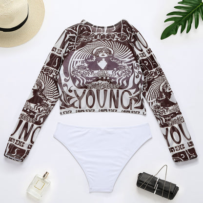 Sexy Mesh Print 3-pieces Bikini Set