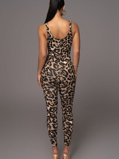 Leopard Print U Collar Jumpsuit