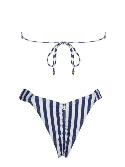 Sexy Blue & White Striped Bandeau Triangle Bikini