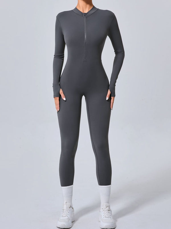Zipper Thumbhole Hip-lift Jumpsuit