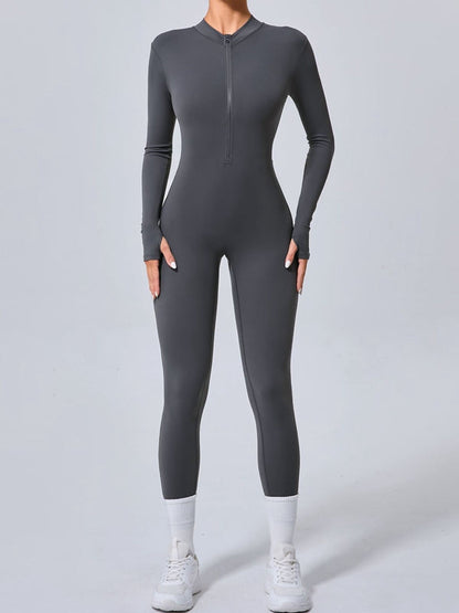 Zipper Thumbhole Hip-lift Jumpsuit