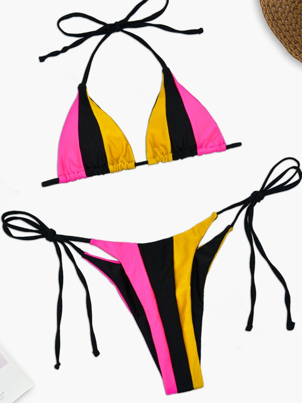 Sexy Rainbow Contrast Color Bikini Set