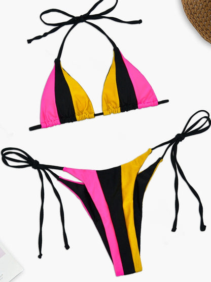 Sexy Rainbow Contrast Color Bikini Set