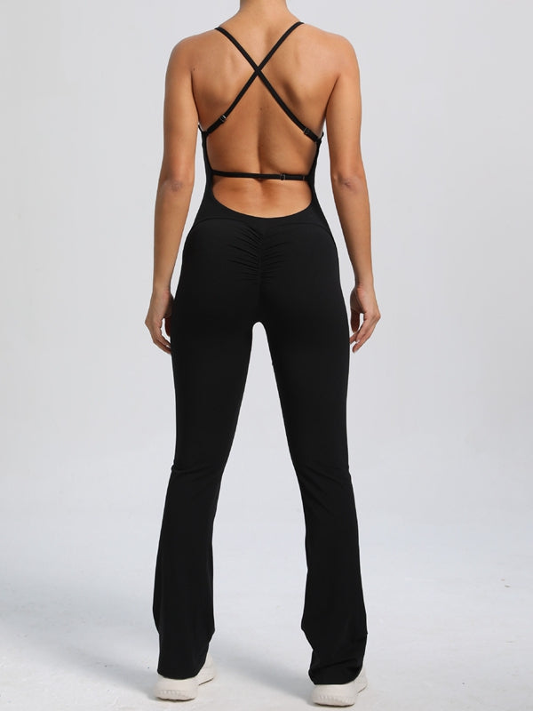 Cross Back Flare Scrunch Bum Jumpsuit