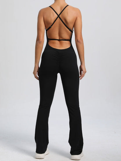 Cross Back Flare Scrunch Bum Jumpsuit