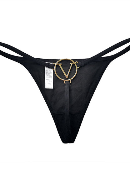 Heart Metal Waist Chain Solid Color T-back Thong