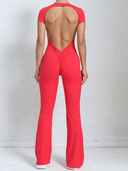 Backless Scrunch Bum Flare Jumpsuit