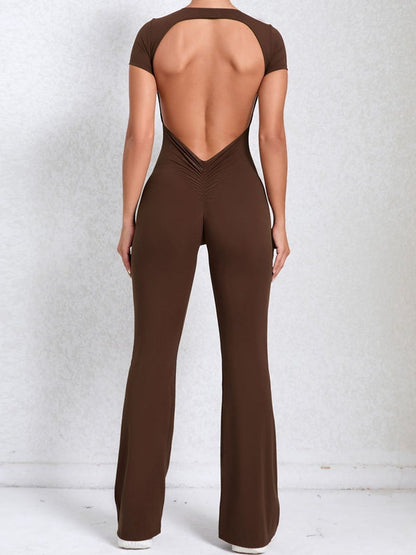 Backless Scrunch Bum Flare Jumpsuit
