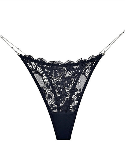 Heart Metal Waist Chain Solid Color T-back Thong