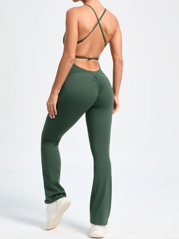 Cross Back Flare Scrunch Bum Jumpsuit