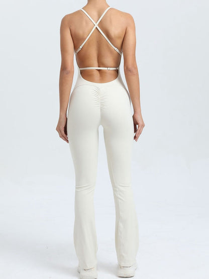 Cross Back Flare Scrunch Bum Jumpsuit