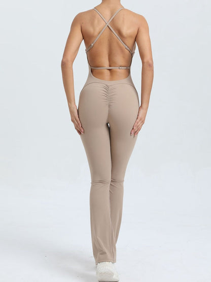 Cross Back Flare Scrunch Bum Jumpsuit