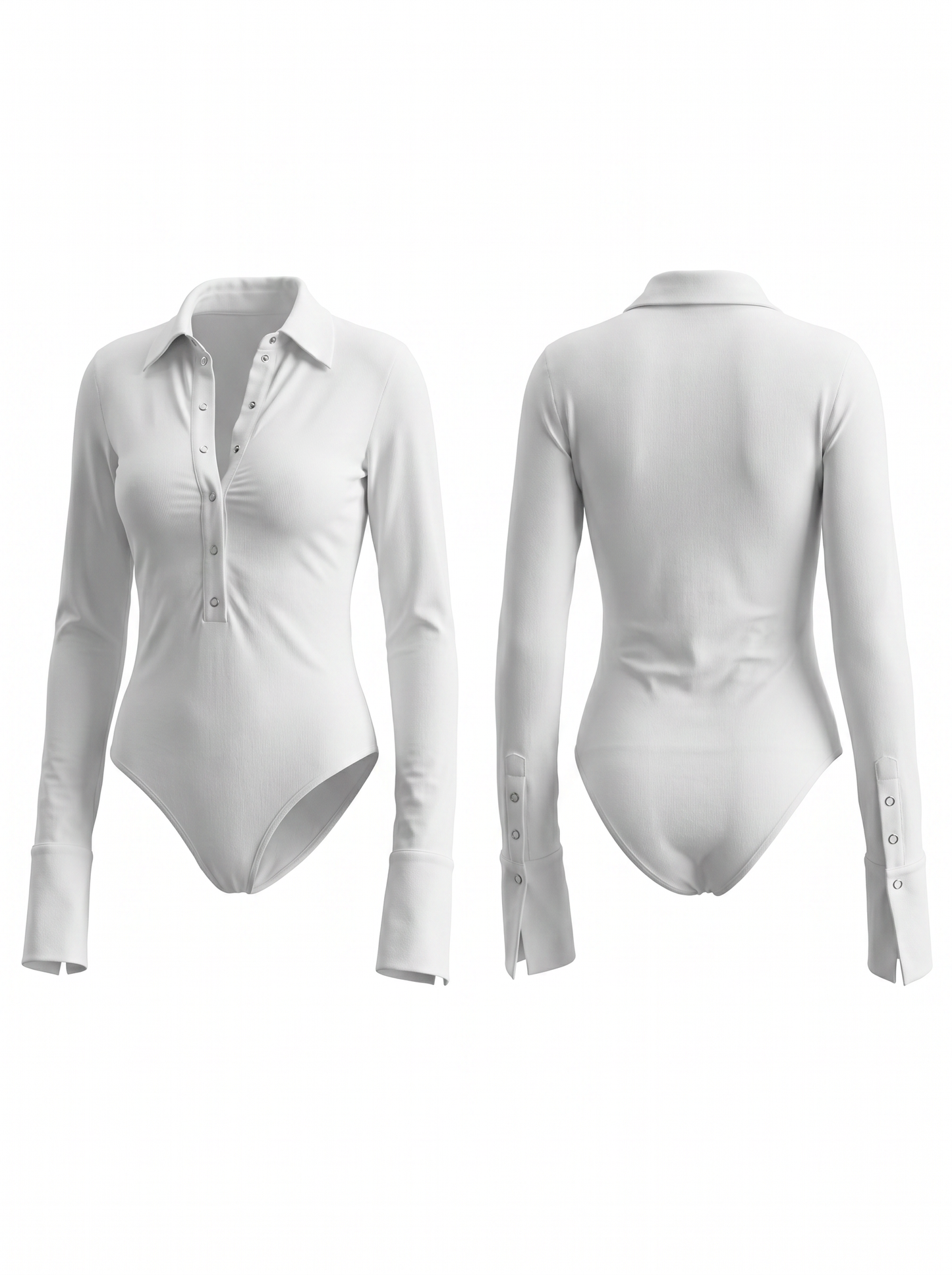 Lapel Button Long Sleeves Bodysuit