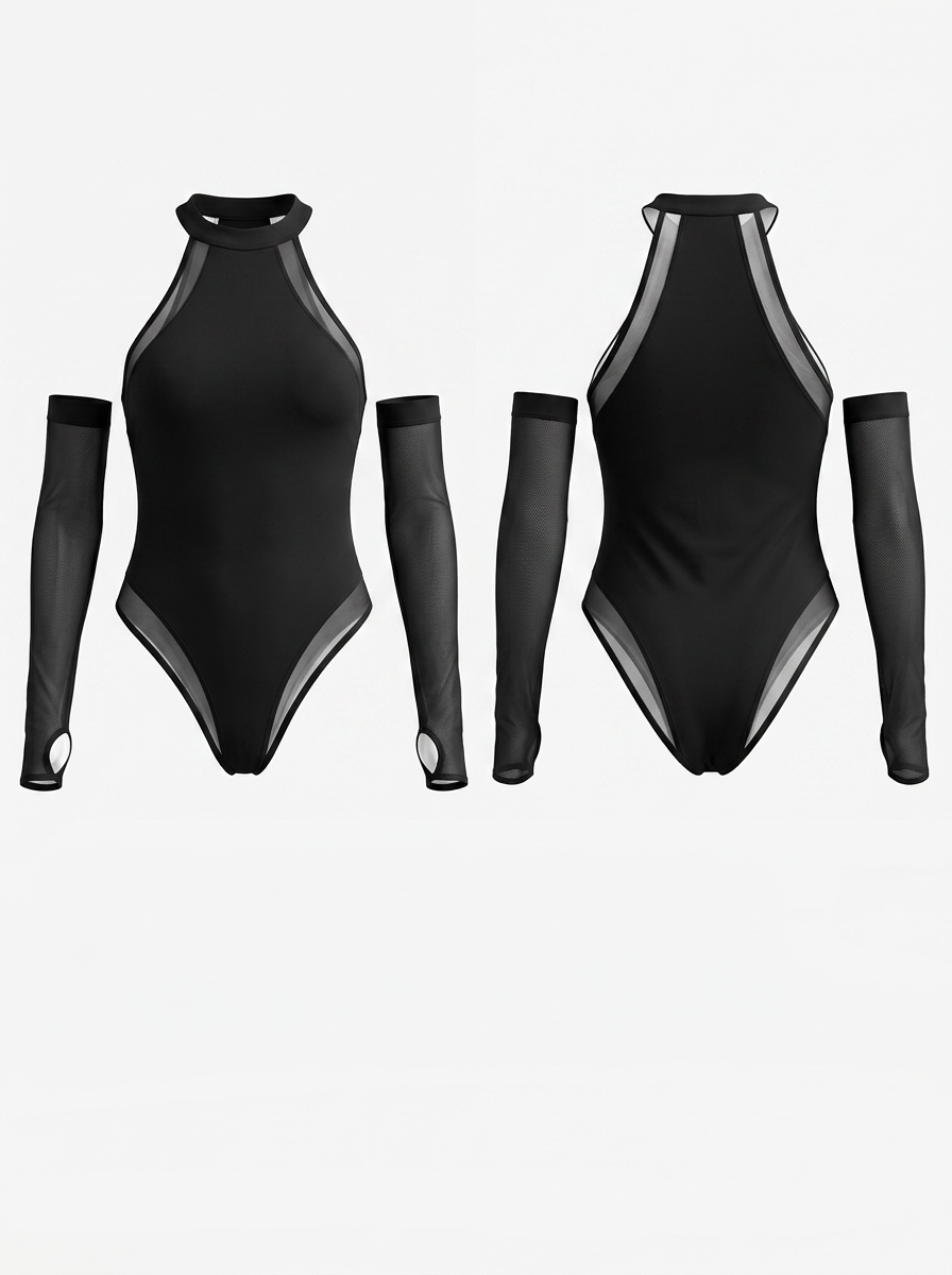 ❤Sexy Halter Mesh Patchwork Sleeveless Bodysuit