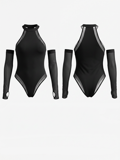 ❤Sexy Halter Mesh Patchwork Sleeveless Bodysuit
